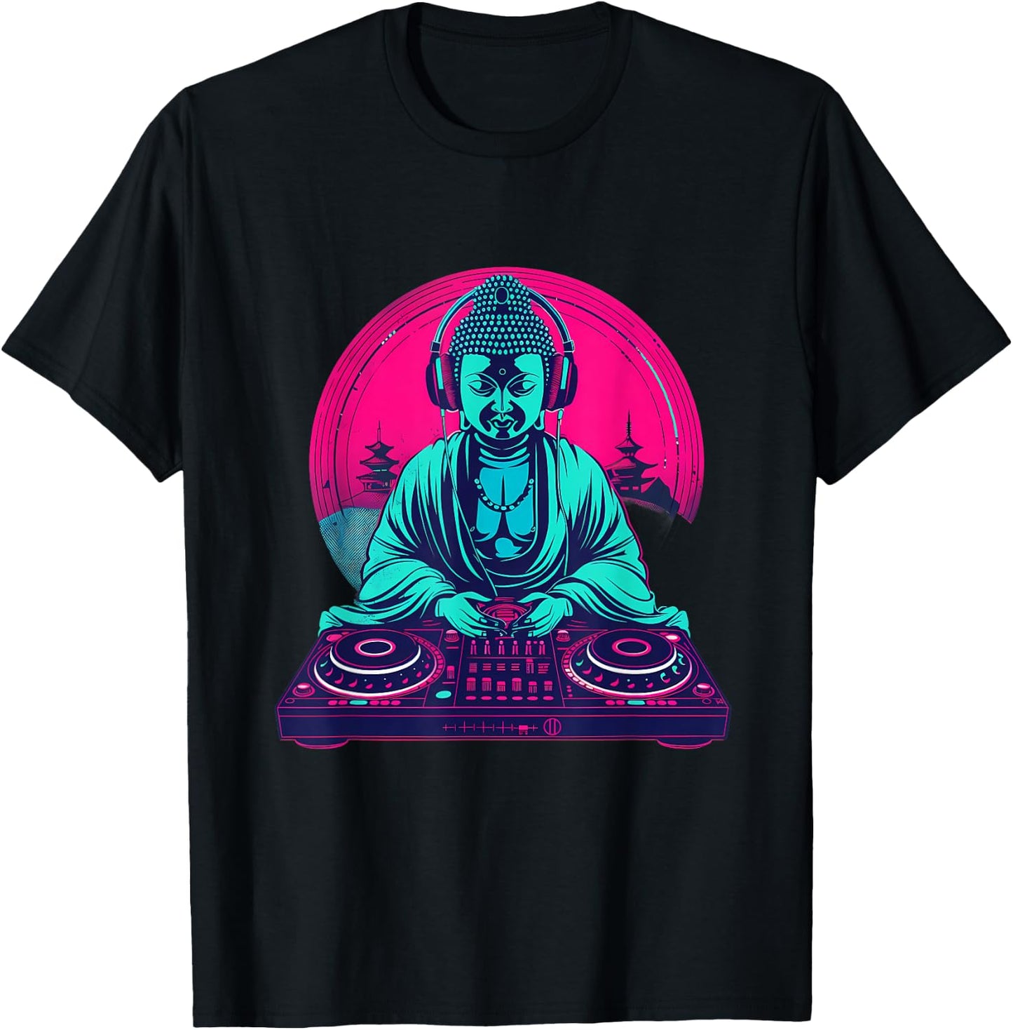 Buddha DJ Techno EDM House Buddhism Turntable DJ Buddha T-Shirt - T-Shirt | Black