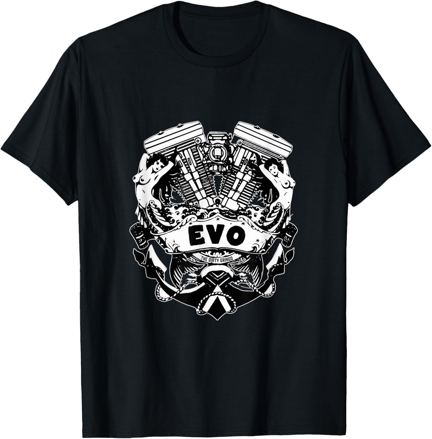 The Dirty Gringo Evo Motorcycle Evolution VTwin Flash Tattoo T-Shirt - T-Shirt | Black