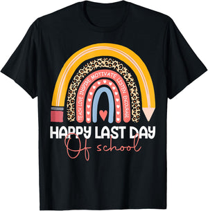 Happy Last Day of School Rainbow Leopard Teacher Student T-Shirt - T-Shirt | Black