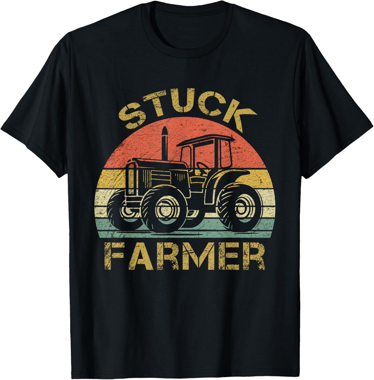 Funny Vintage Stuck Farmer , farmer men women and kids T-Shirt - T-Shirt | Black