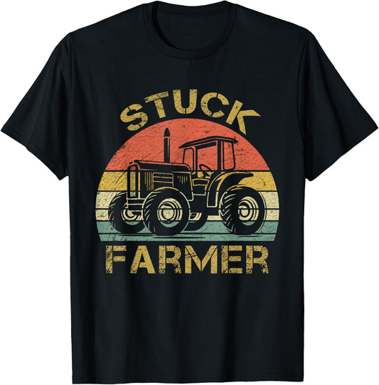 Funny Vintage Stuck Farmer , farmer men women and kids T-Shirt - T-Shirt | Black