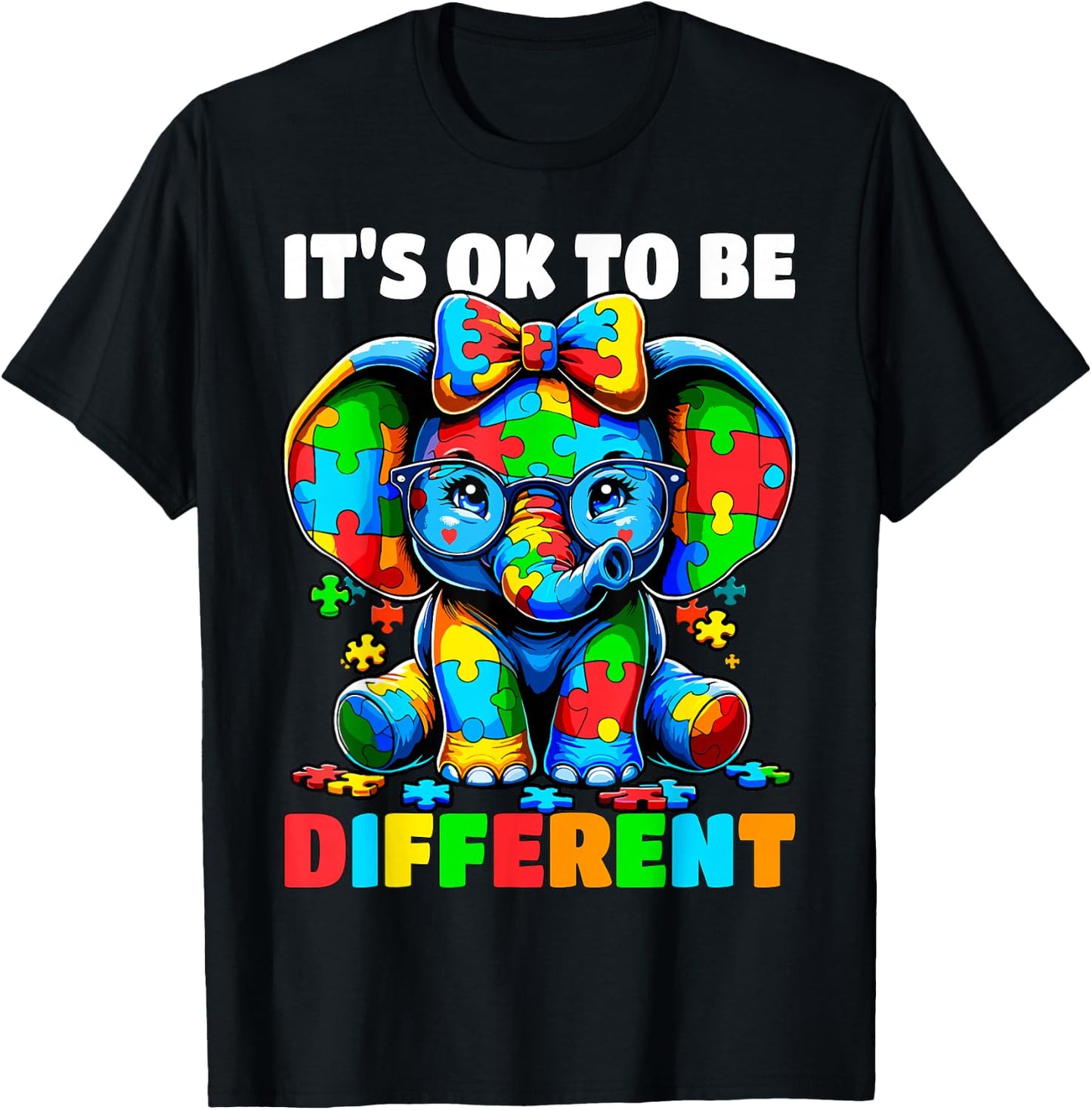 Autism Awareness It's ok to be Different Elephant T-Shirt - T-Shirt | Black