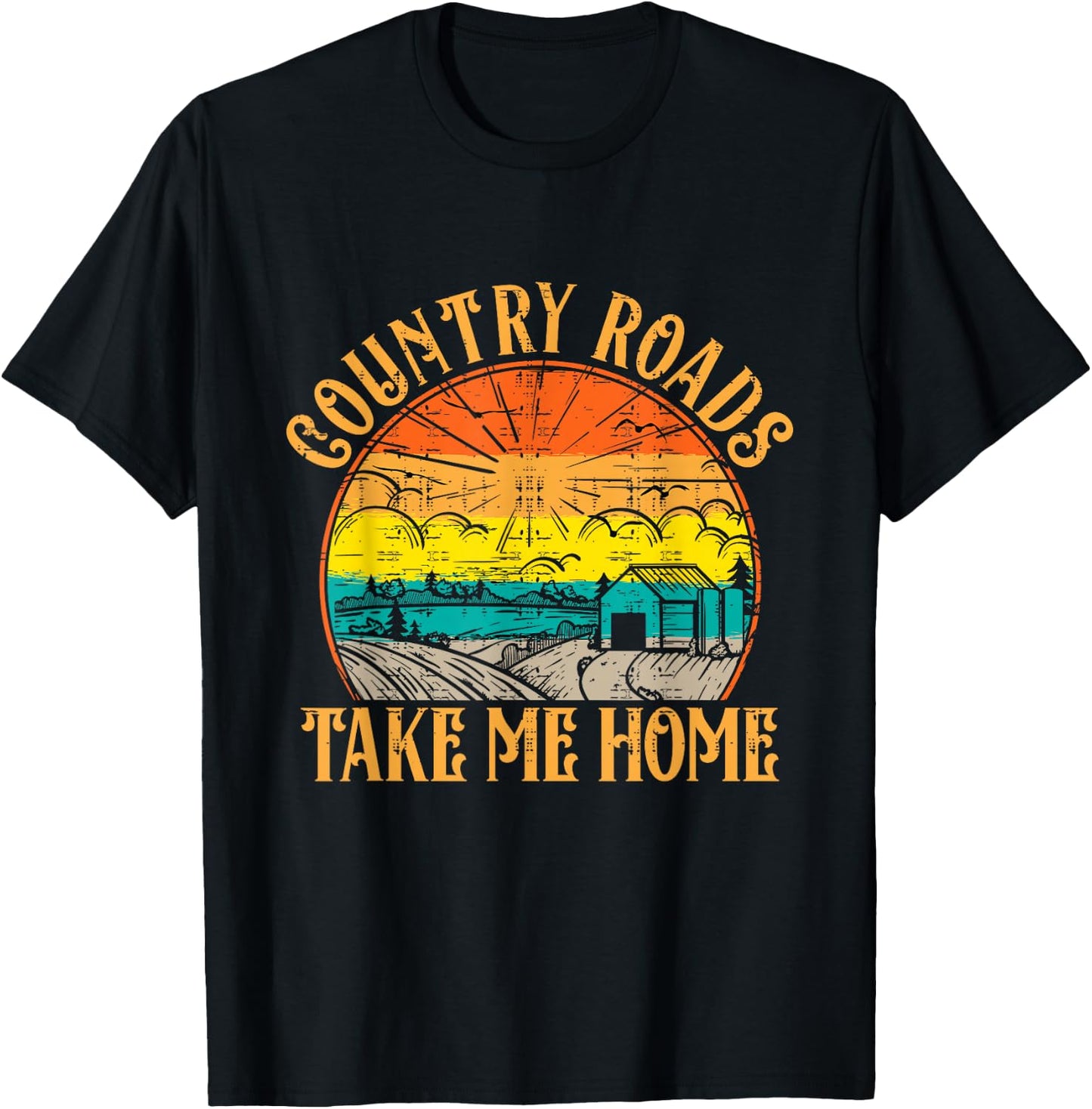 Vintage Retro Music Fans Country Roads Take Me Home T-Shirt - T-Shirt | Black
