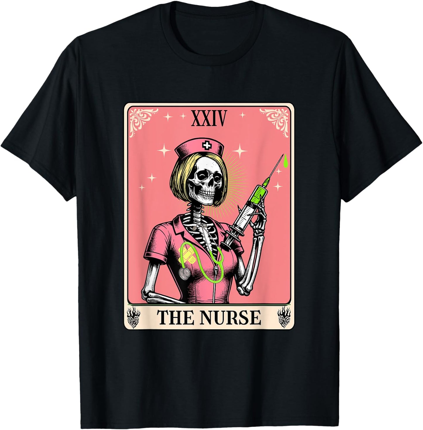 The Nurse Tarot Card Whimsy Goth Skeleton Girl Halloween T-Shirt - T-Shirt | Black