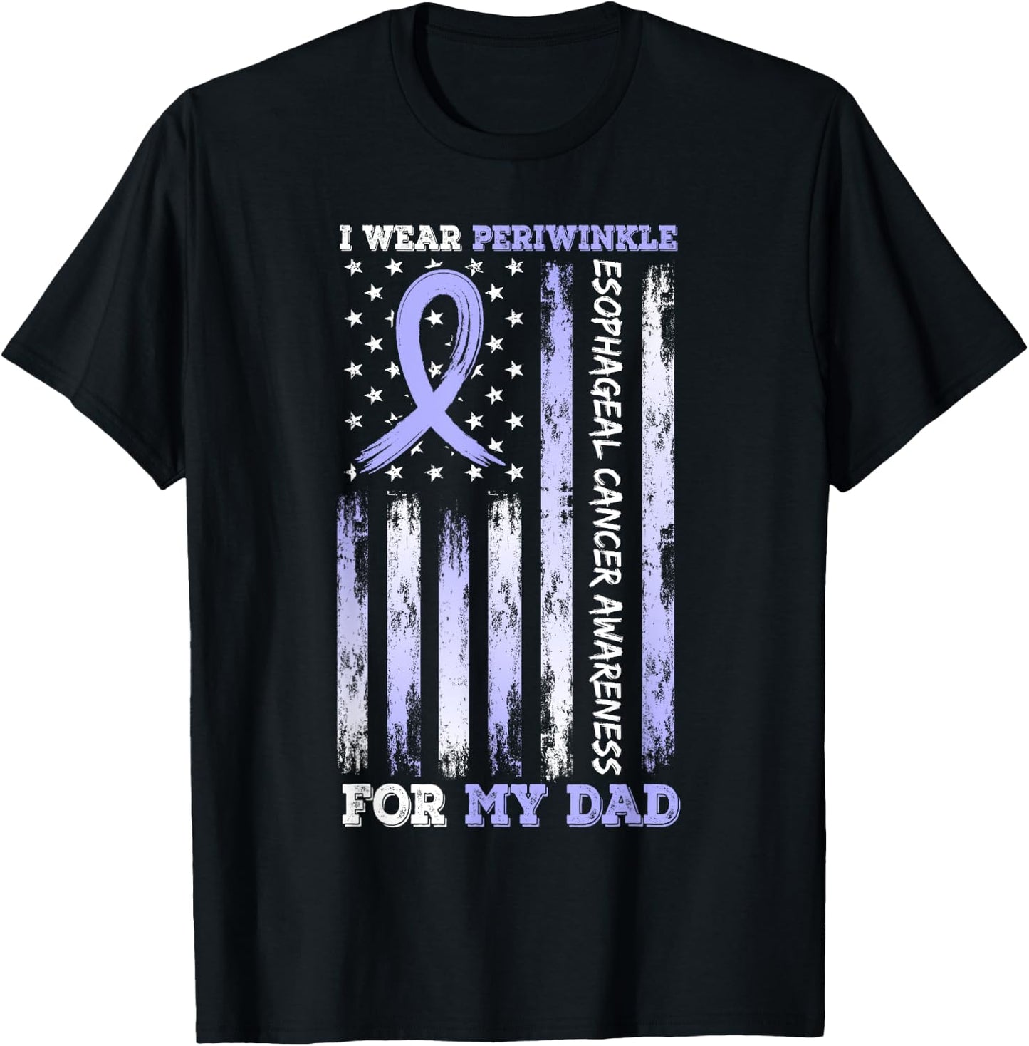 I Wear Periwinkle For My Dad USA Flag Ribbon Esophageal T-Shirt - T-Shirt | Black