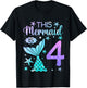 4th Birthday Shirt Girl 4yr Four 4 Year Old Mermaid Bday T-Shirt - T-Shirt | Black