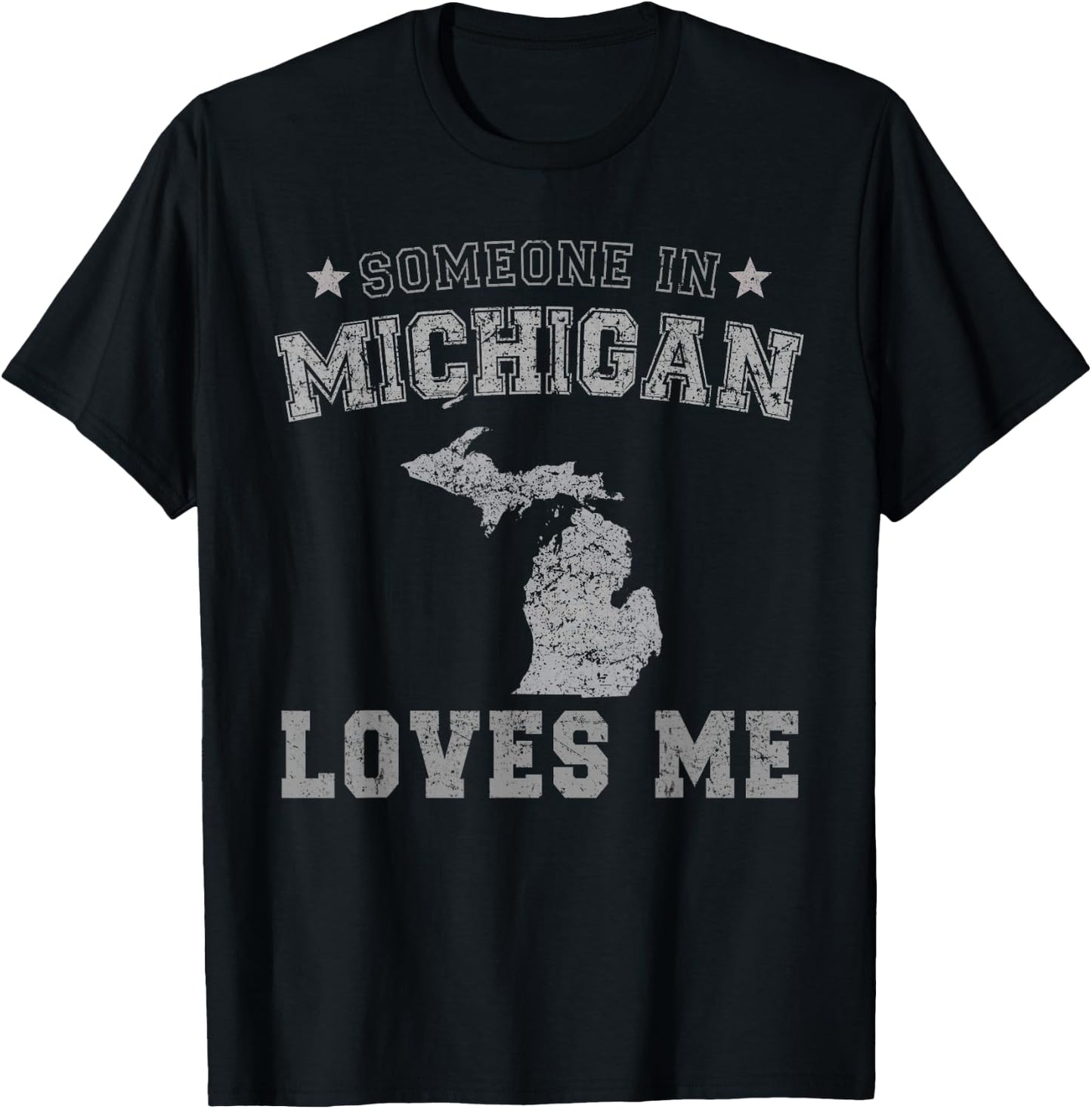 Someone In Michigan Loves Me Heart Vintage State T-Shirt - T-Shirt | Black