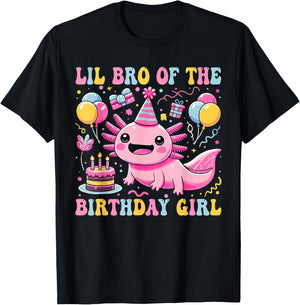 Lil Brother Of the Birthday Axolotl Girl Matching Family T-Shirt - T-Shirt | Black