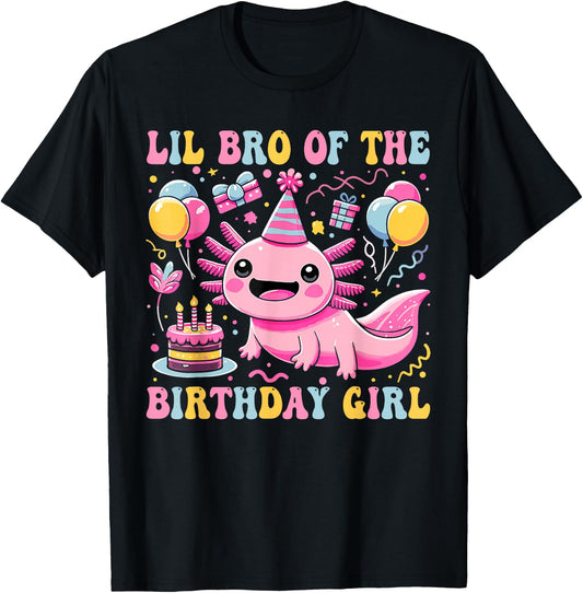 Lil Brother Of the Birthday Axolotl Girl Matching Family T-Shirt - T-Shirt | Black