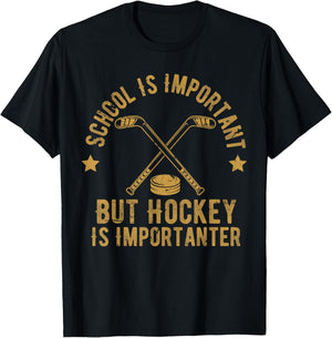 Funny Hockey School Is Important But Hockey is Importanter T-Shirt - T-Shirt | Black