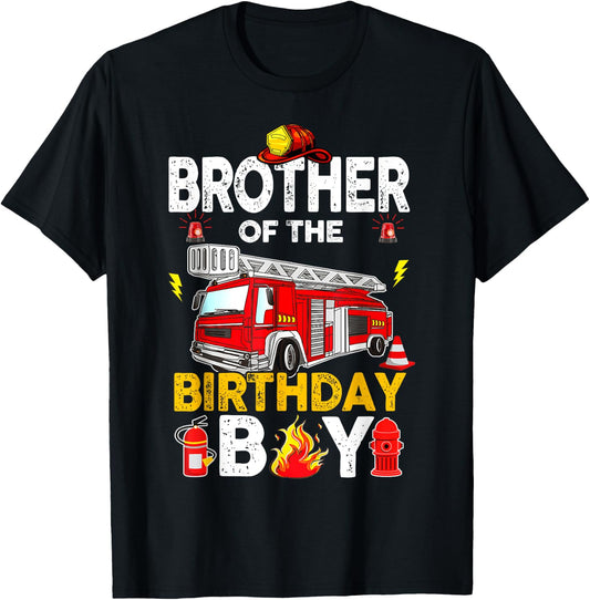 Brother Of The Birthday Boy Fire Truck Firefighter Party T-Shirt - T-Shirt | Black