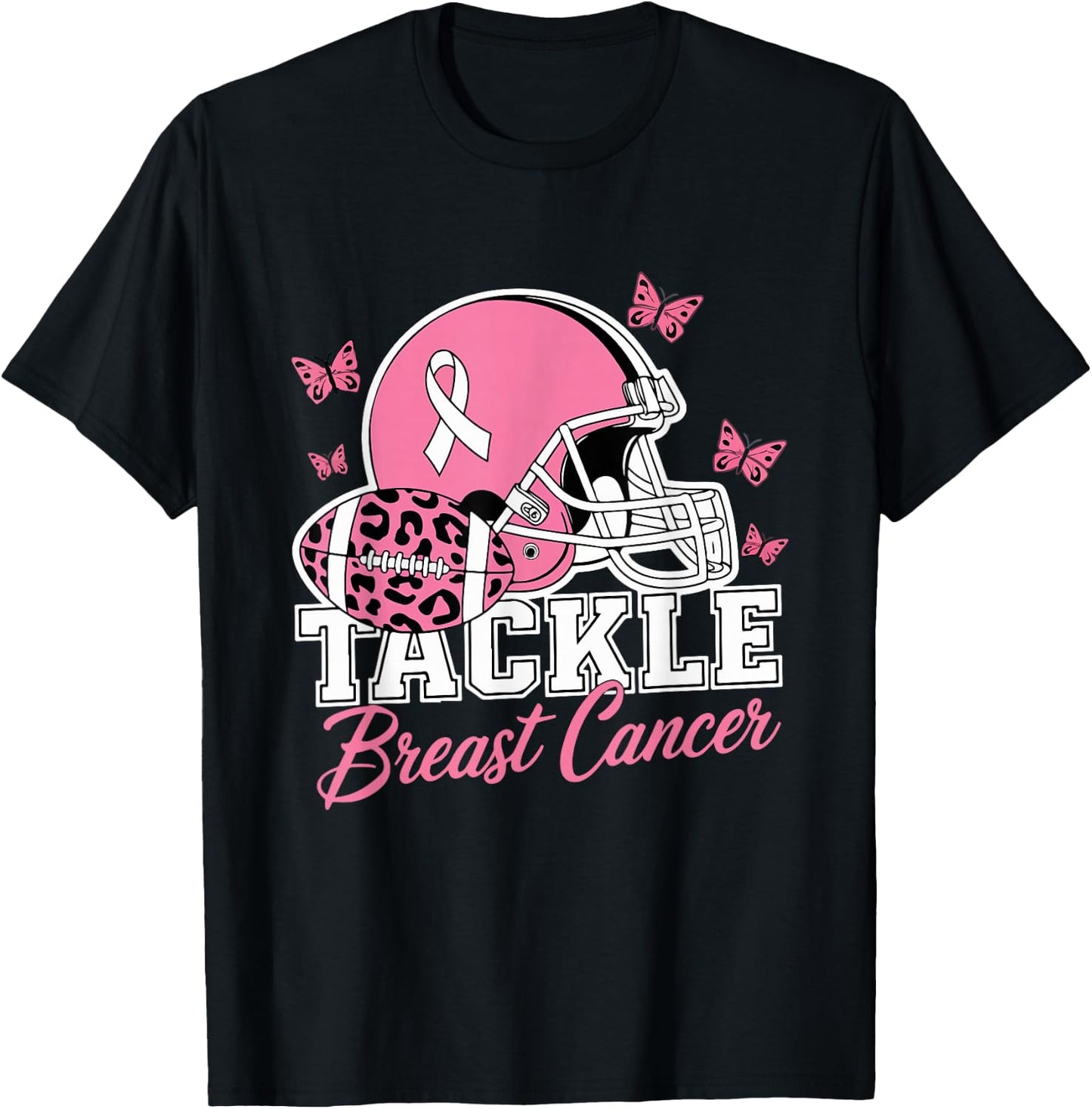 Tackle Breast Cancer Pink Ribbon American Fantasy Football T-Shirt - T-Shirt | Black