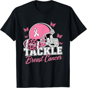 Tackle Breast Cancer Pink Ribbon American Fantasy Football T-Shirt - T-Shirt | Black
