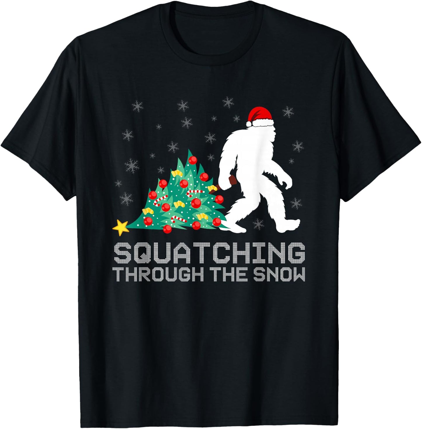 Squatching Through The Snow - Bigfoot Christmas Sasquatch T-Shirt - T-Shirt | Black