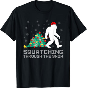 Squatching Through The Snow - Bigfoot Christmas Sasquatch T-Shirt - T-Shirt | Black