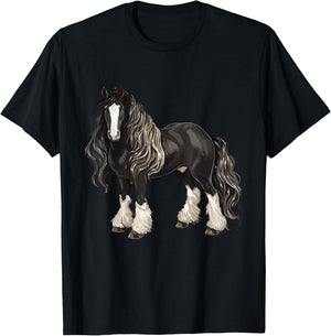 Black Gypsy Vanner Horse Lover Riding Equestrian T-Shirt - T-Shirt | Black