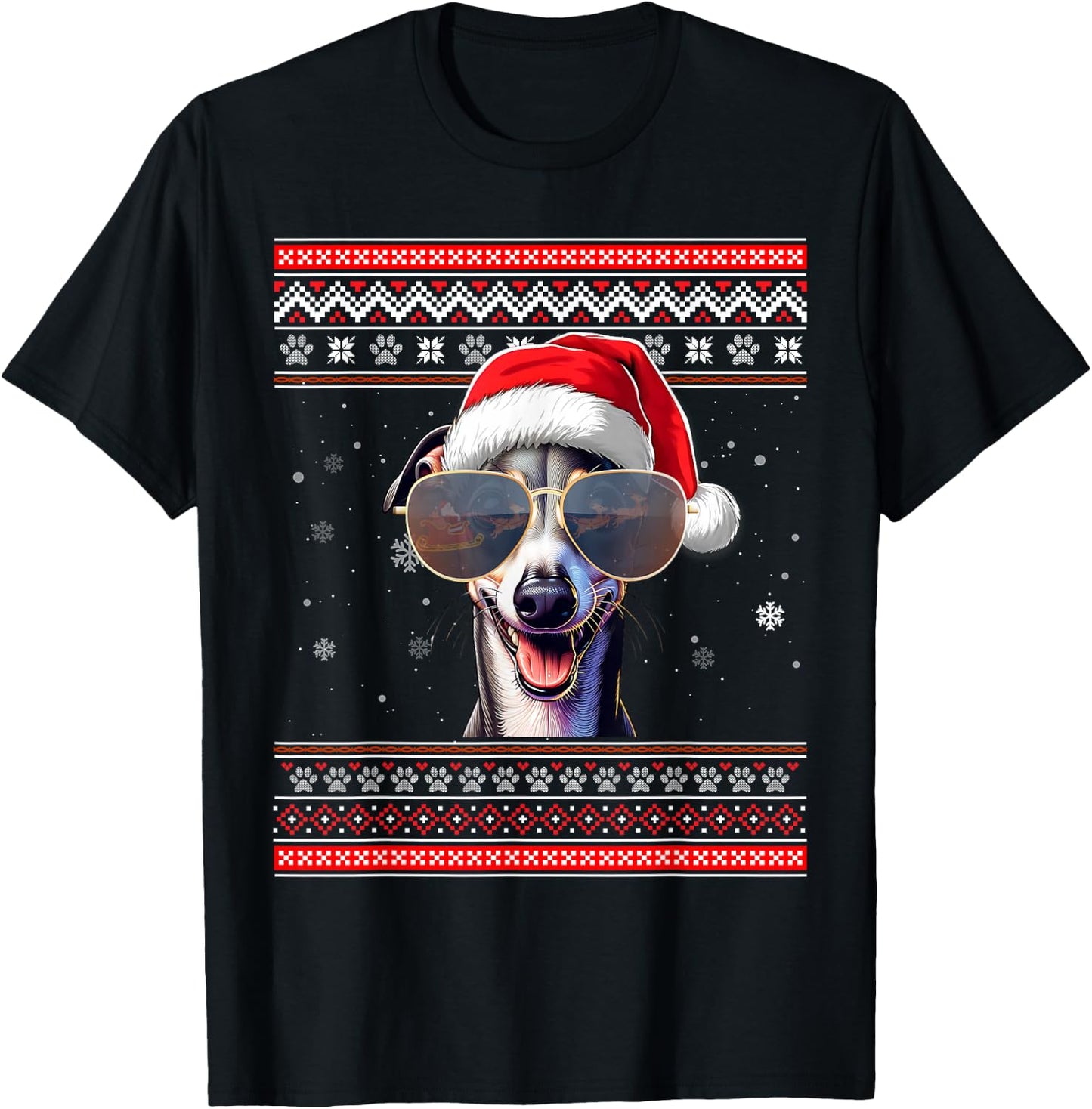 Ugly Sweater X-mas Santa Italian Greyhound Dog Christmas T-Shirt - T-Shirt | Black