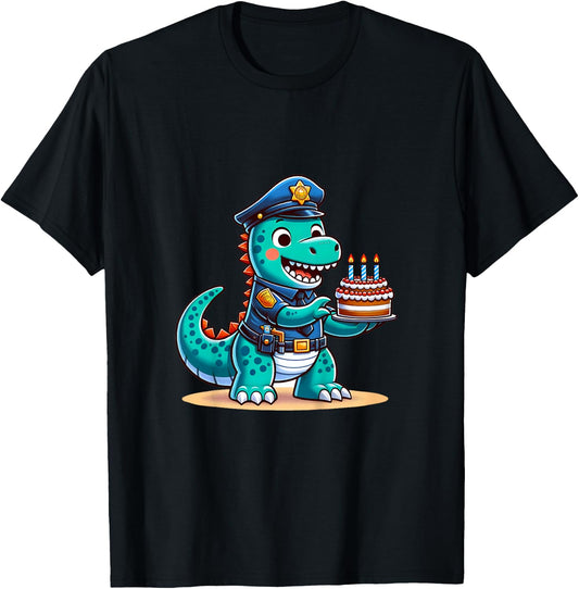 Kids 3 Year Old Shirt 3rd Birthday Boy Dino Police officer T-Shirt - T-Shirt | Black