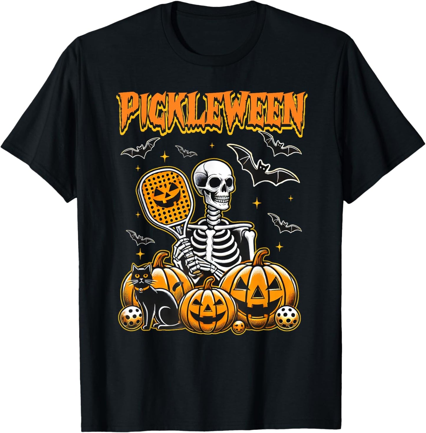 Pickleween Halloween Scary Sekeleton Pickleball Players T-Shirt - T-Shirt | Black
