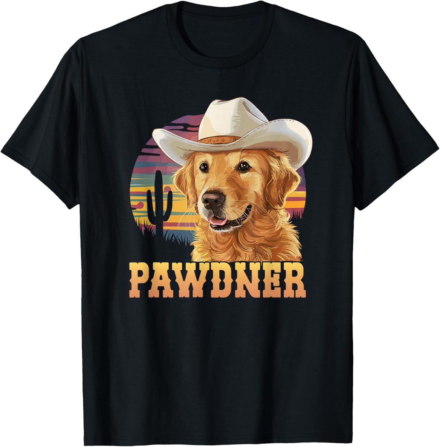 Pawdner Cowboy Hat Western Golden Retriever Dog Mom T-Shirt - T-Shirt | Black