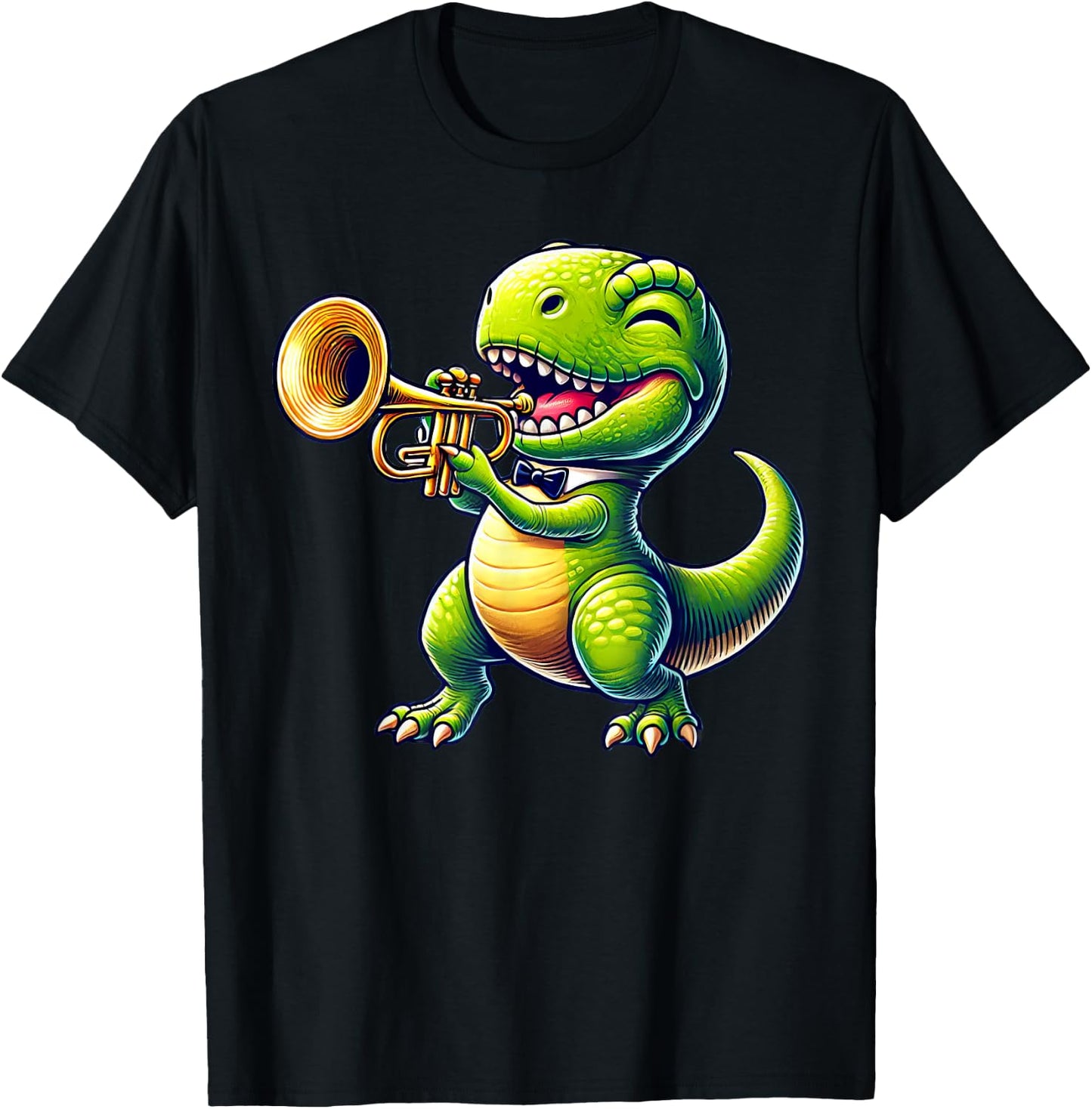 T-Rex Dinosaur Playing Trumpet Musician Music T-Shirt - T-Shirt | Black