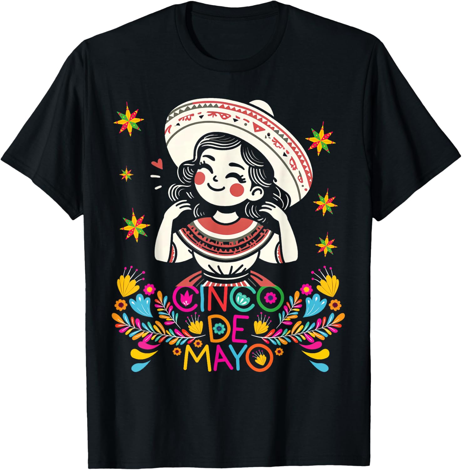 Cinco De Mayo Mexican Poncho 5 De Mayo Anime Cute Girl T-Shirt - T-Shirt | Black