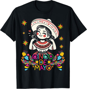 Cinco De Mayo Mexican Poncho 5 De Mayo Anime Cute Girl T-Shirt - T-Shirt | Black