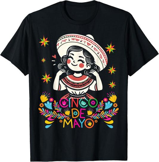 Cinco De Mayo Mexican Poncho 5 De Mayo Anime Cute Girl T-Shirt - T-Shirt | Black