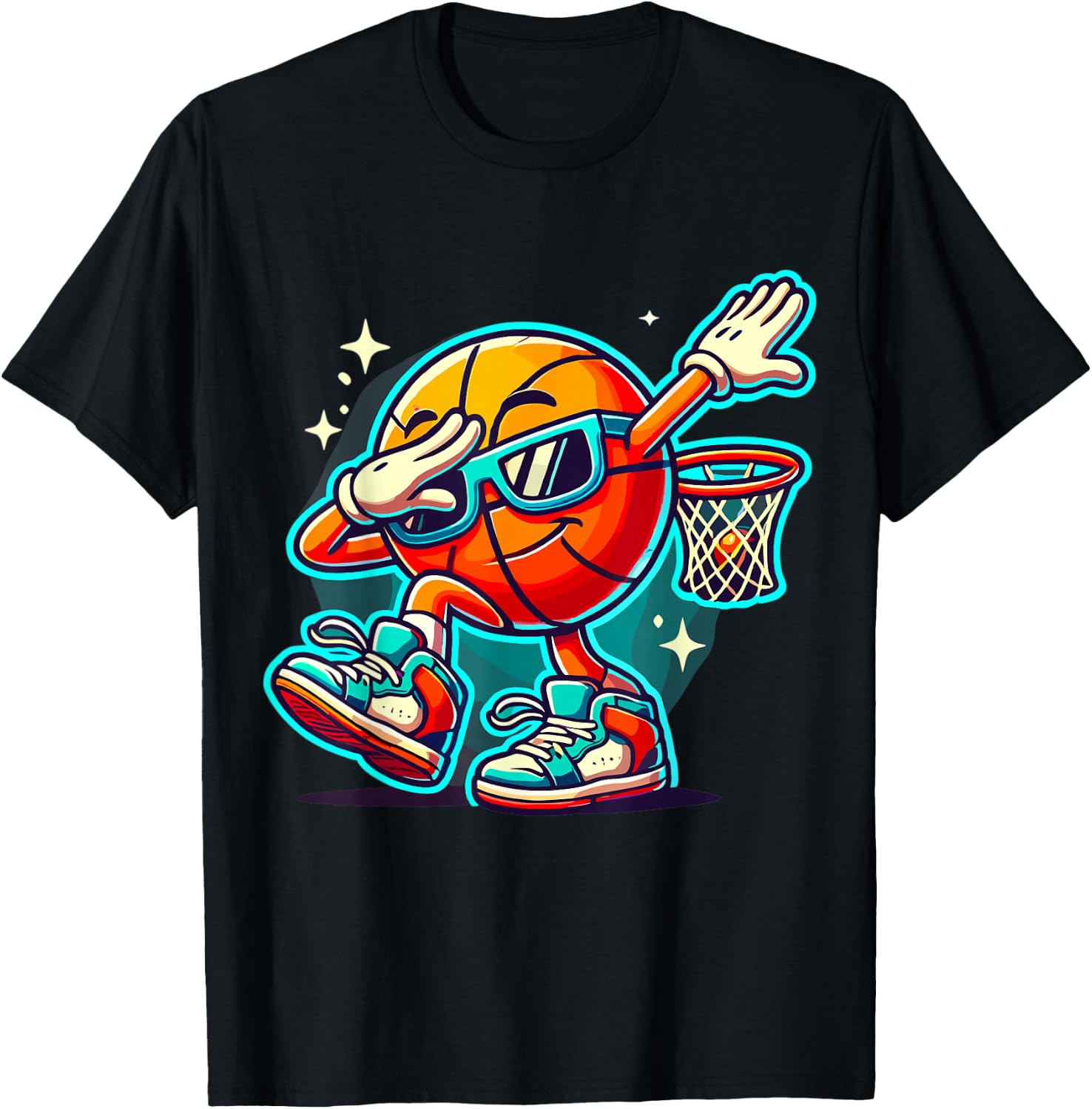 Dabbing Basketball with Sunglasses T-Shirt - T-Shirt | Black