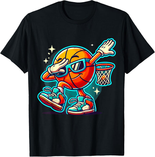 Dabbing Basketball with Sunglasses T-Shirt - T-Shirt | Black