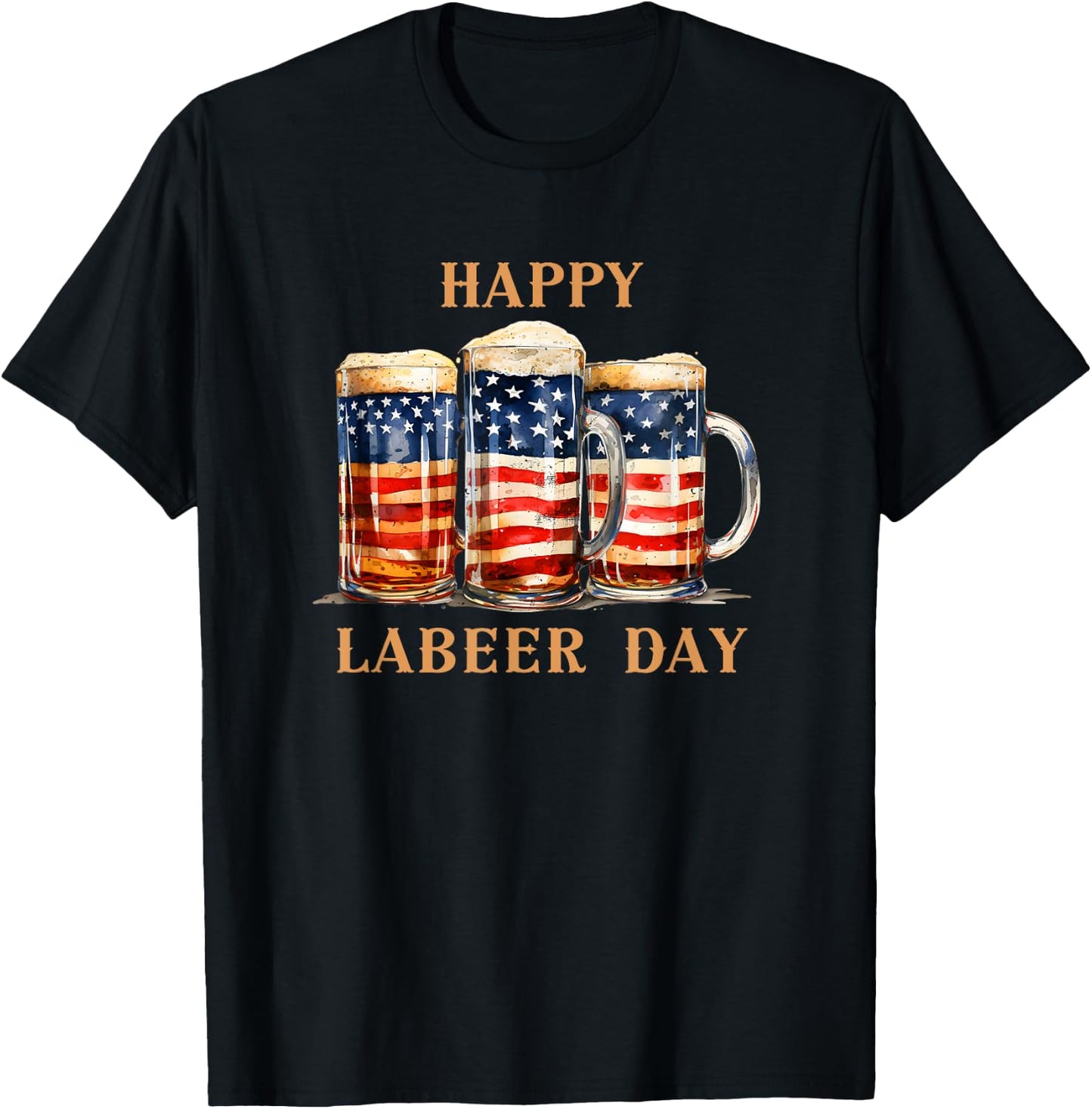 American Flag Beer Happy Labeer Day Funny Labor Day T-Shirt - T-Shirt | Black