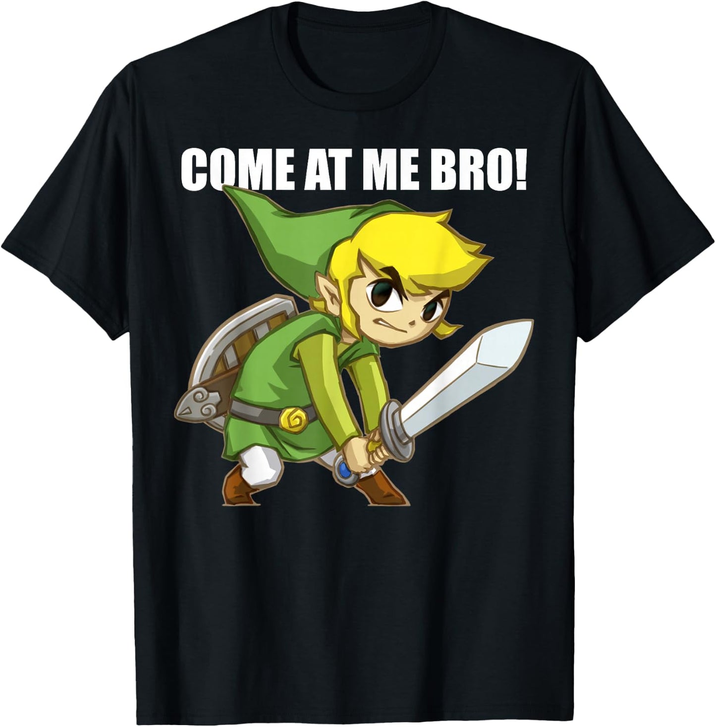 Legend Of Zelda Come At Me Bro! Link Action Pose T-Shirt - T-Shirt | Black