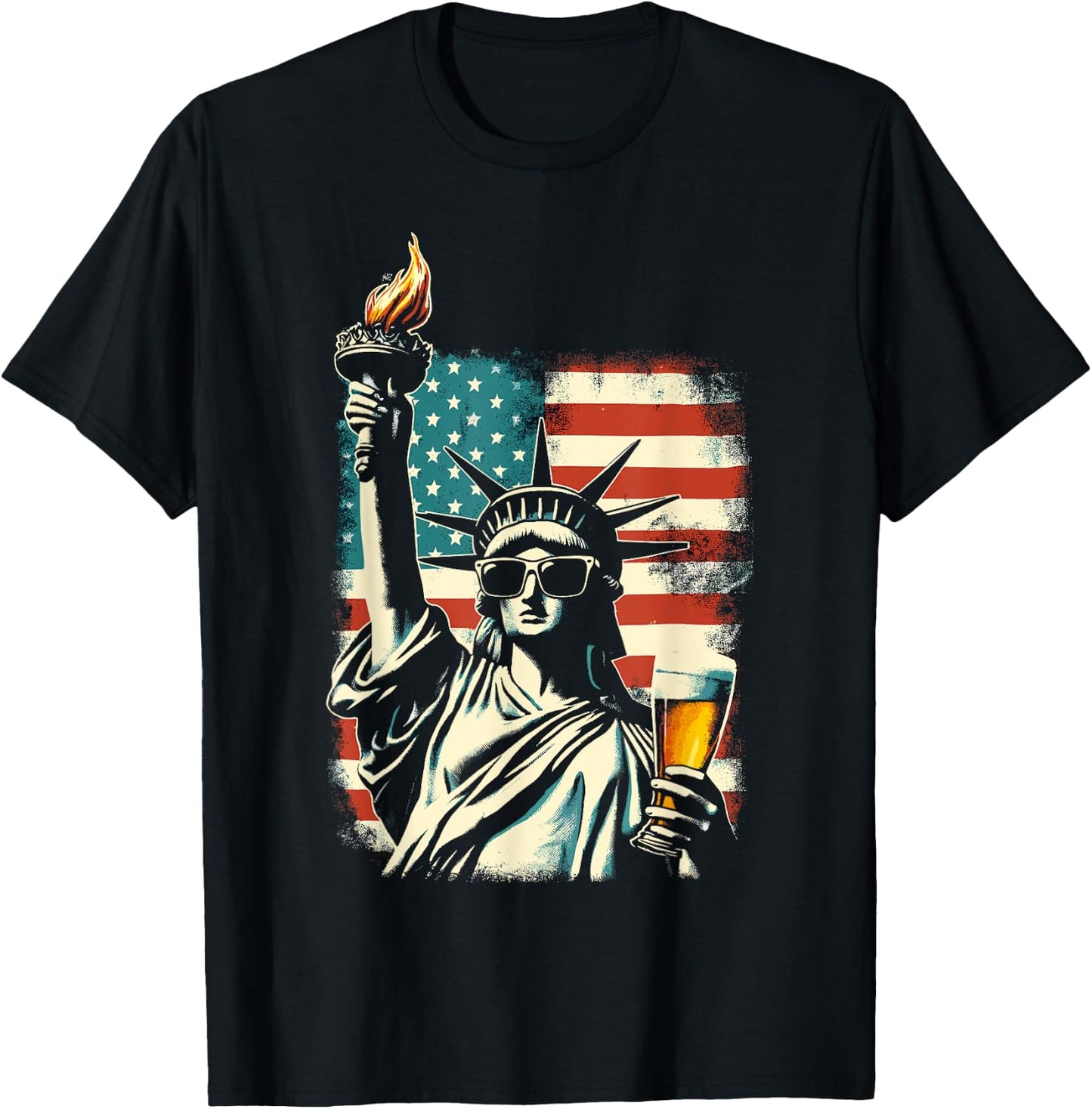 USA Statue of Liberty 4th of July Party Beer Funny Patriotic Women Men T-Shirt - T-Shirt | Black