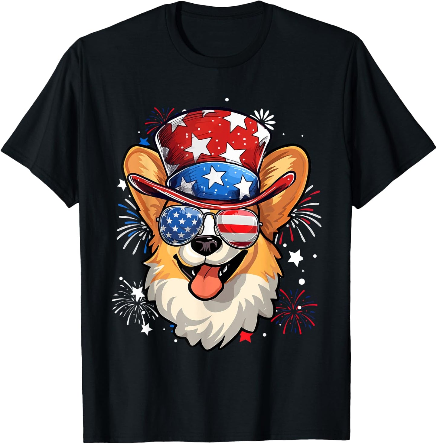 Pembroke Welsh Corgi Patriotic USA Flag 4th Of July Dog T-Shirt - T-Shirt | Black