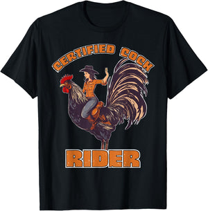 Certified Cock Rider Funny Cowgirl Rooster Adult Humor T-Shirt - T-Shirt | Black