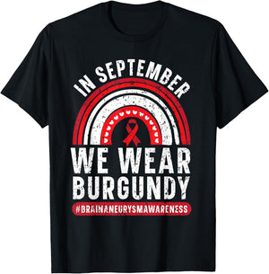 In September We Wear Burgundy Brain Aneurysm Awareness T-Shirt - T-Shirt | Black