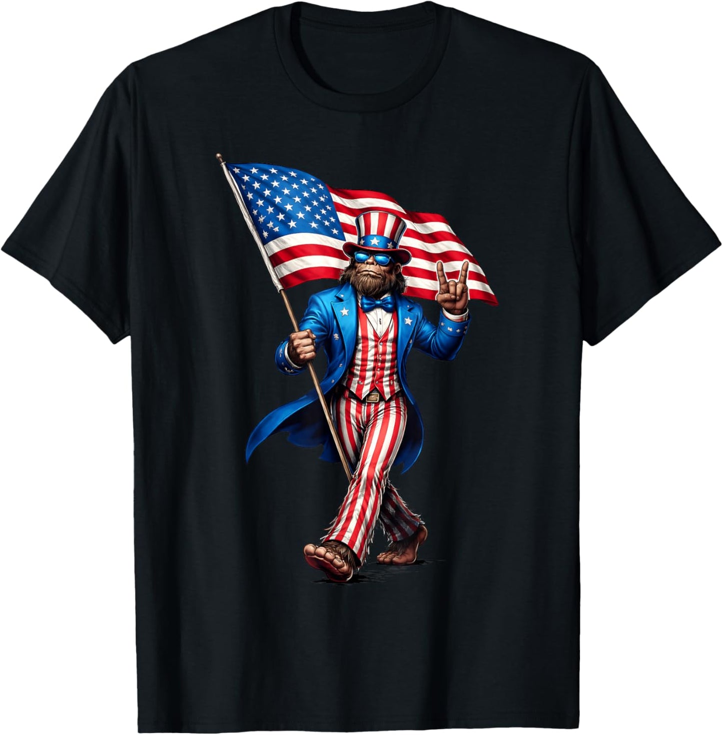 4th of Jly Sasquatch Bigfoot American Flag Patriotic Men T-Shirt - T-Shirt | Black