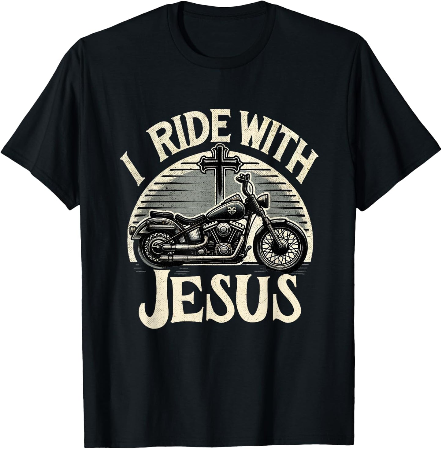 Faithful Flair I Ride With Jesus Motorcycle Christian , Small, Black T-Shirt - T-Shirt | Black