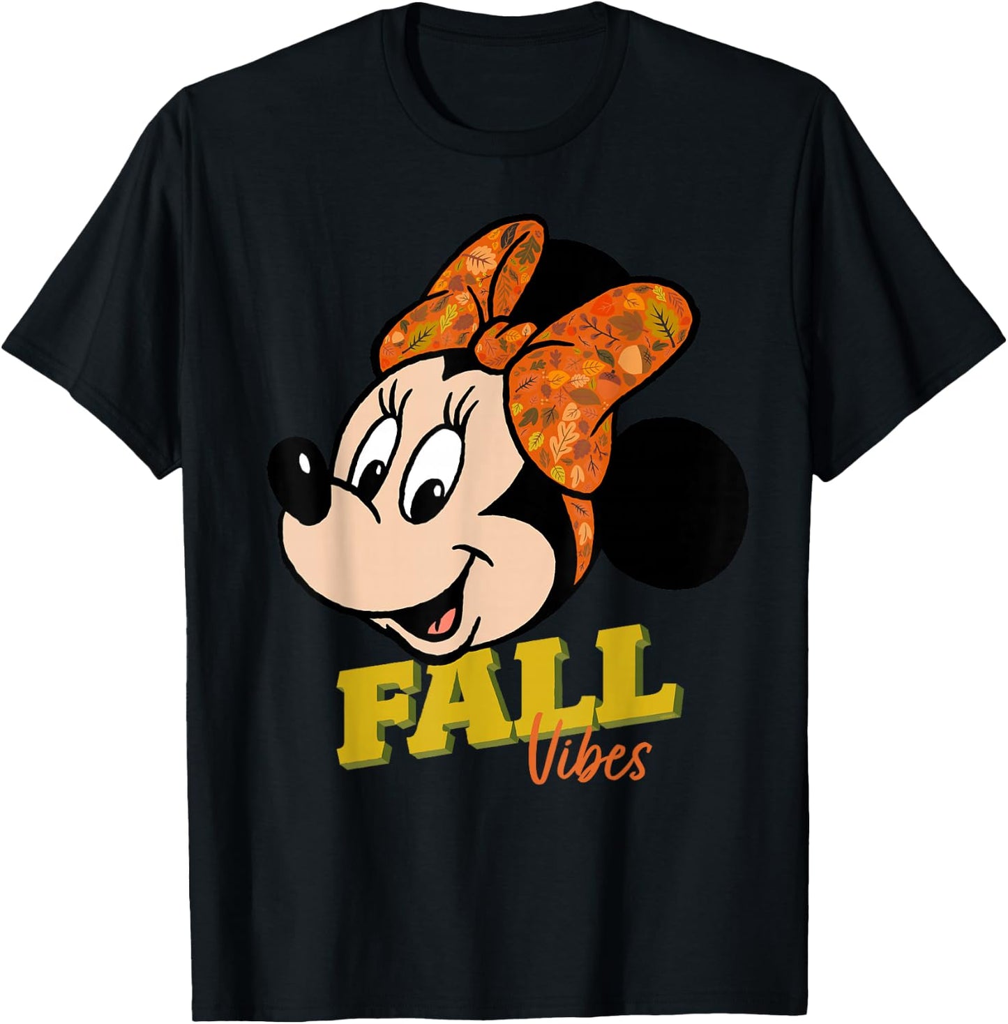 Disney Minnie Mouse Fall Vibes Autumn Leaves T-Shirt - T-Shirt | Black