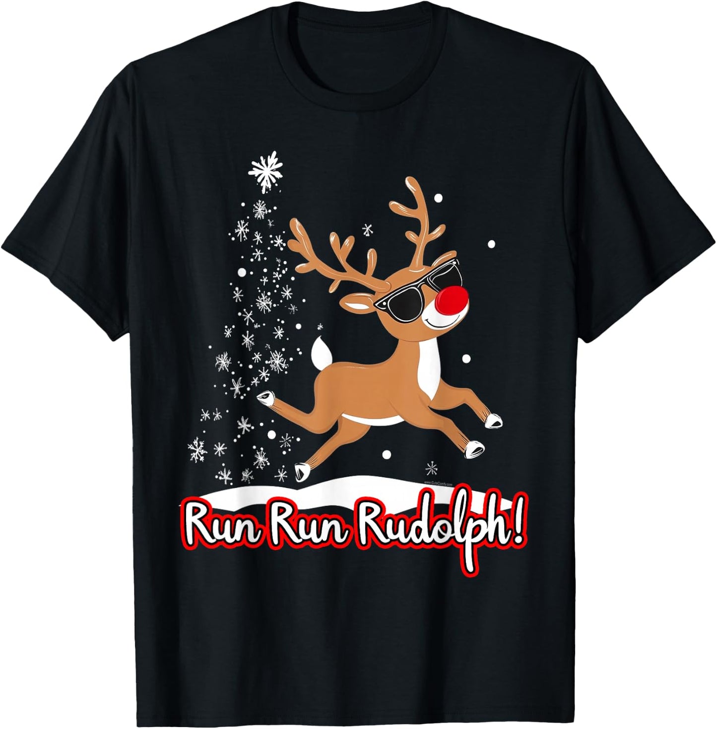 Run Rudolph Funny Cute Reindeer Runner Christmas Running T-Shirt - T-Shirt | Black