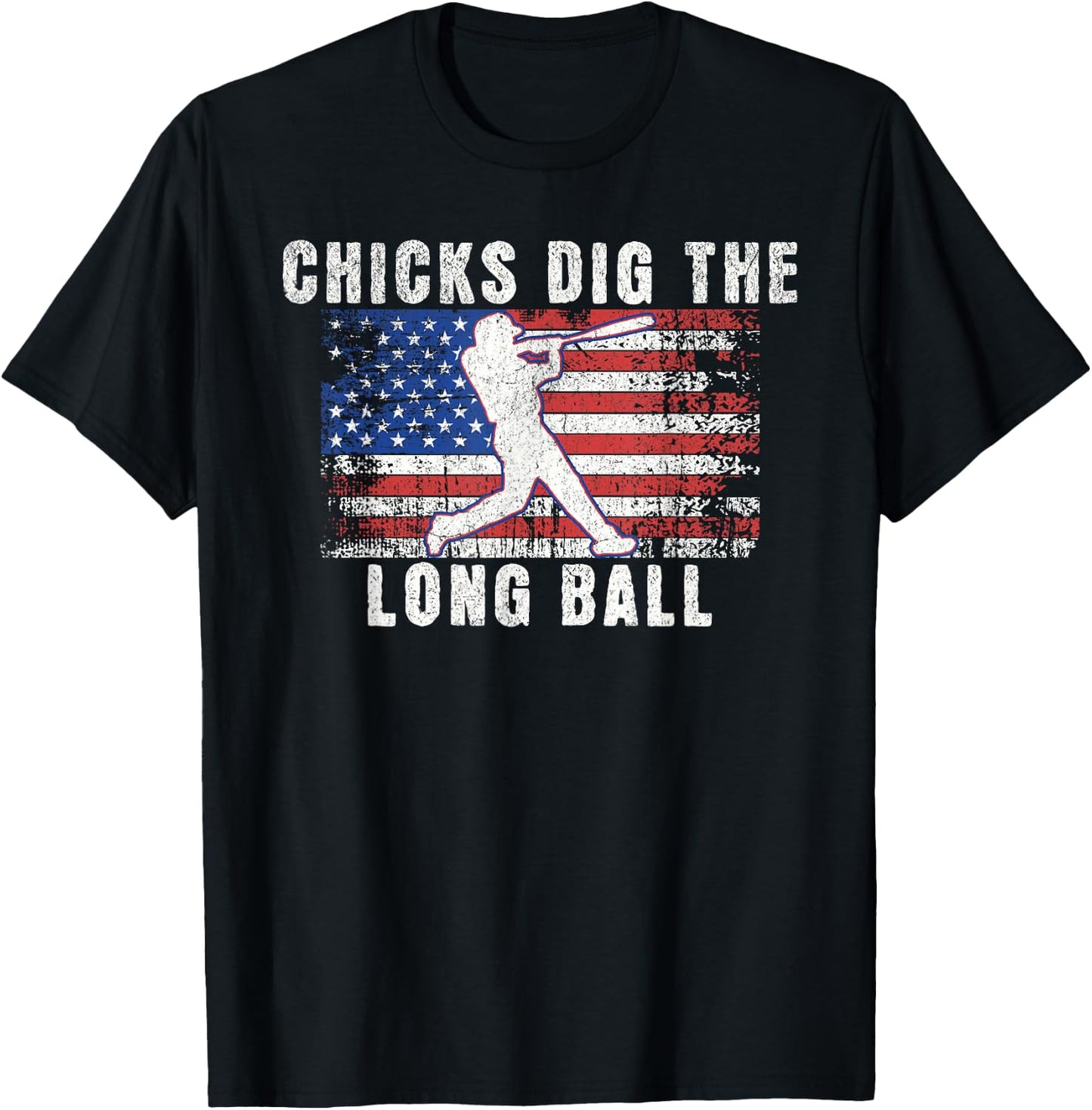 Funny Baseball Chicks Dig The Long Ball USA Flag Men T-Shirt - T-Shirt | Black