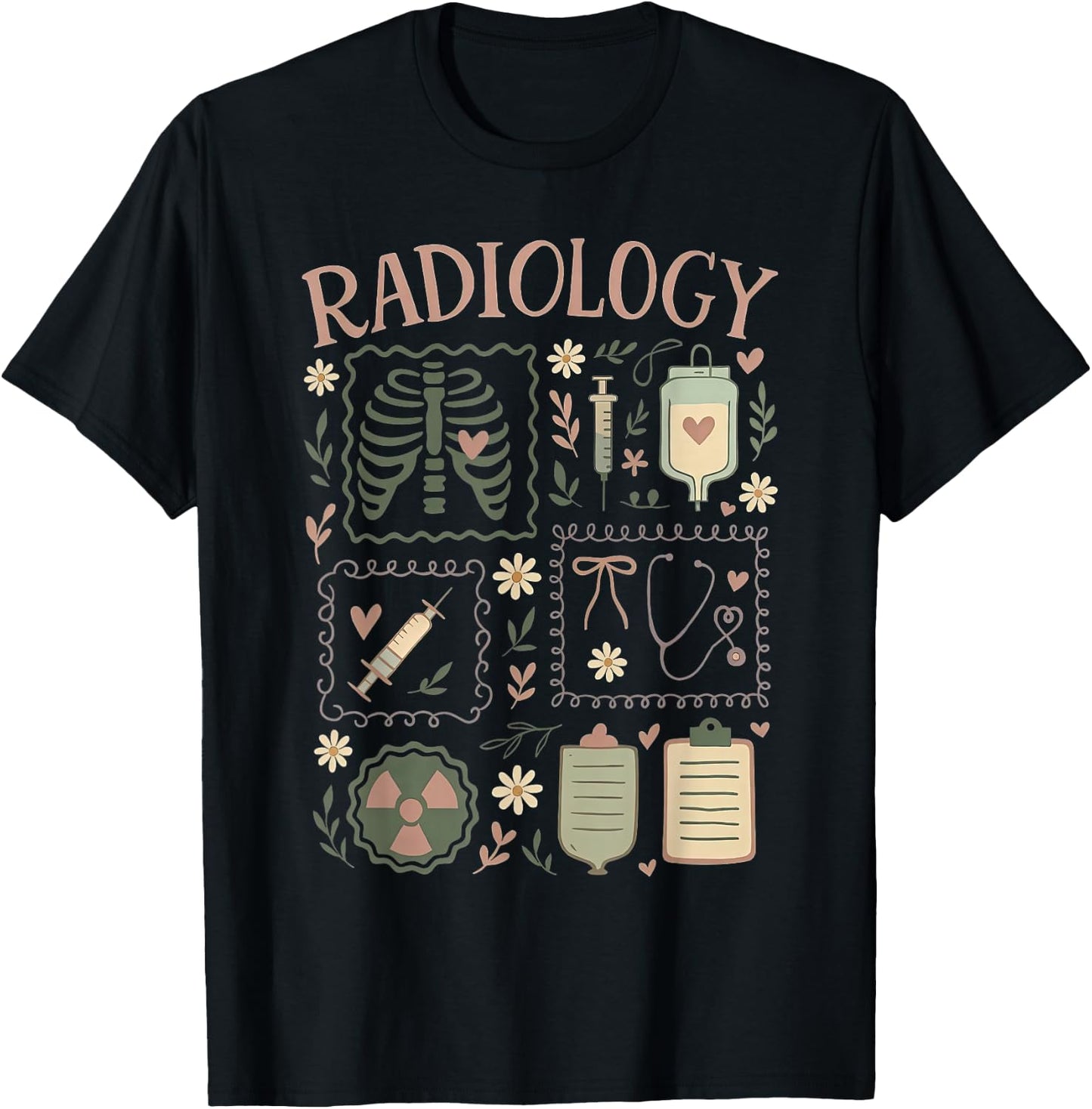 Retro Radiology Floral Stamp X-ray Radiologic Technologist T-Shirt - T-Shirt | Black