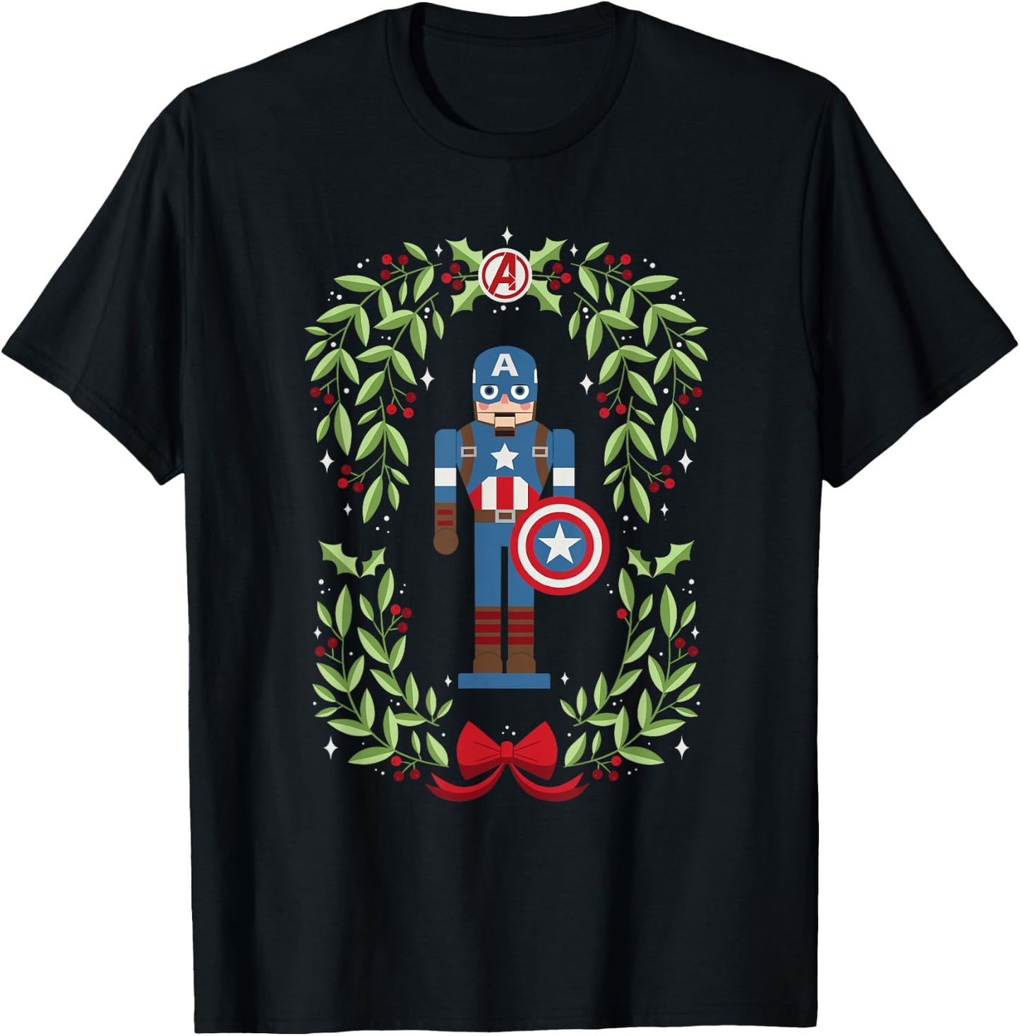Marvel Holiday Christmas Avengers Captain America Nutcracker T-Shirt - T-Shirt | Black