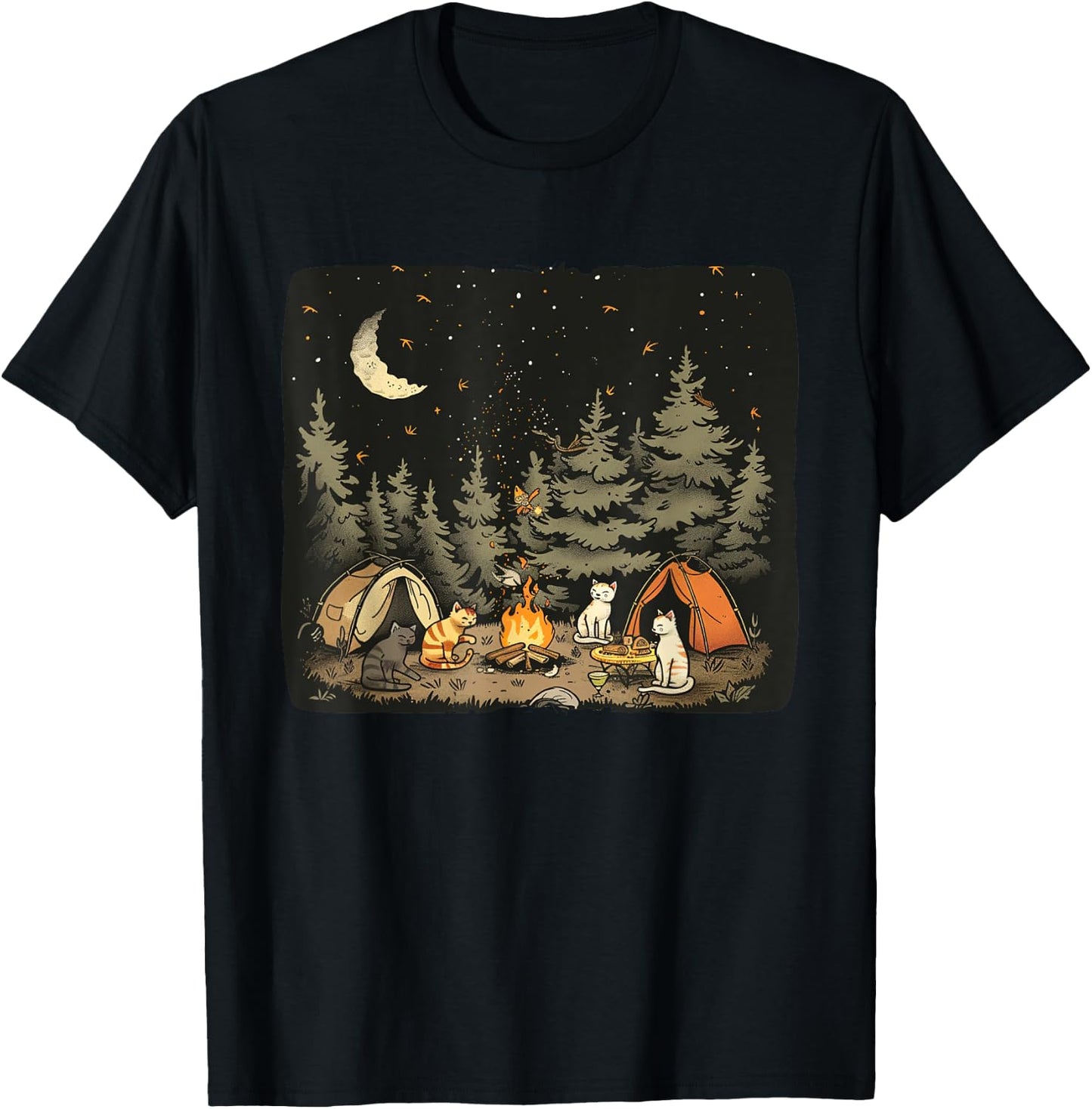 Camping Cat Costume for funny Adventures in Nature Women Kids T-Shirt - T-Shirt | Black