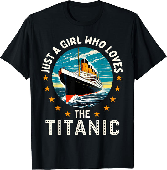 A Girl Who Loves the RMS Titanic Girls T-Shirt - T-Shirt | Black