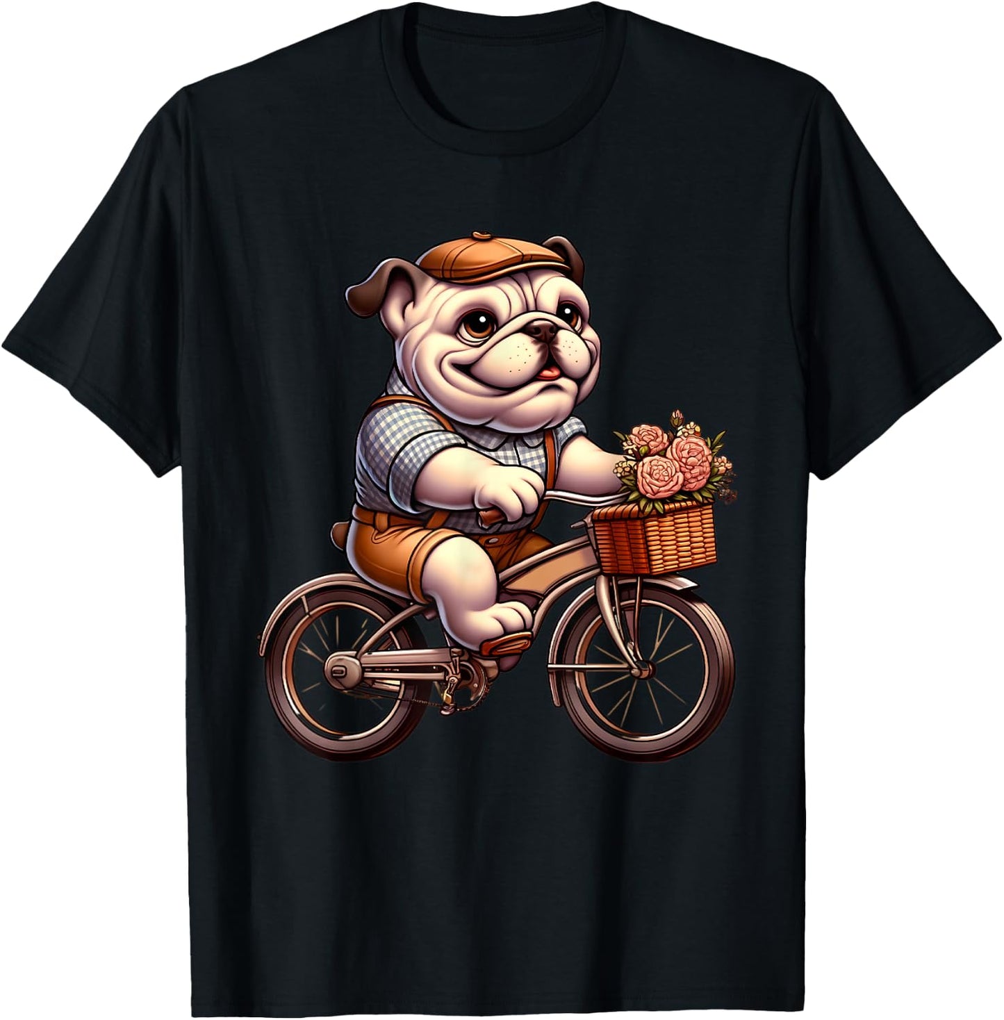 Cute English Bulldog on Bicycle Cycling Men Women Kids T-Shirt - T-Shirt | Black