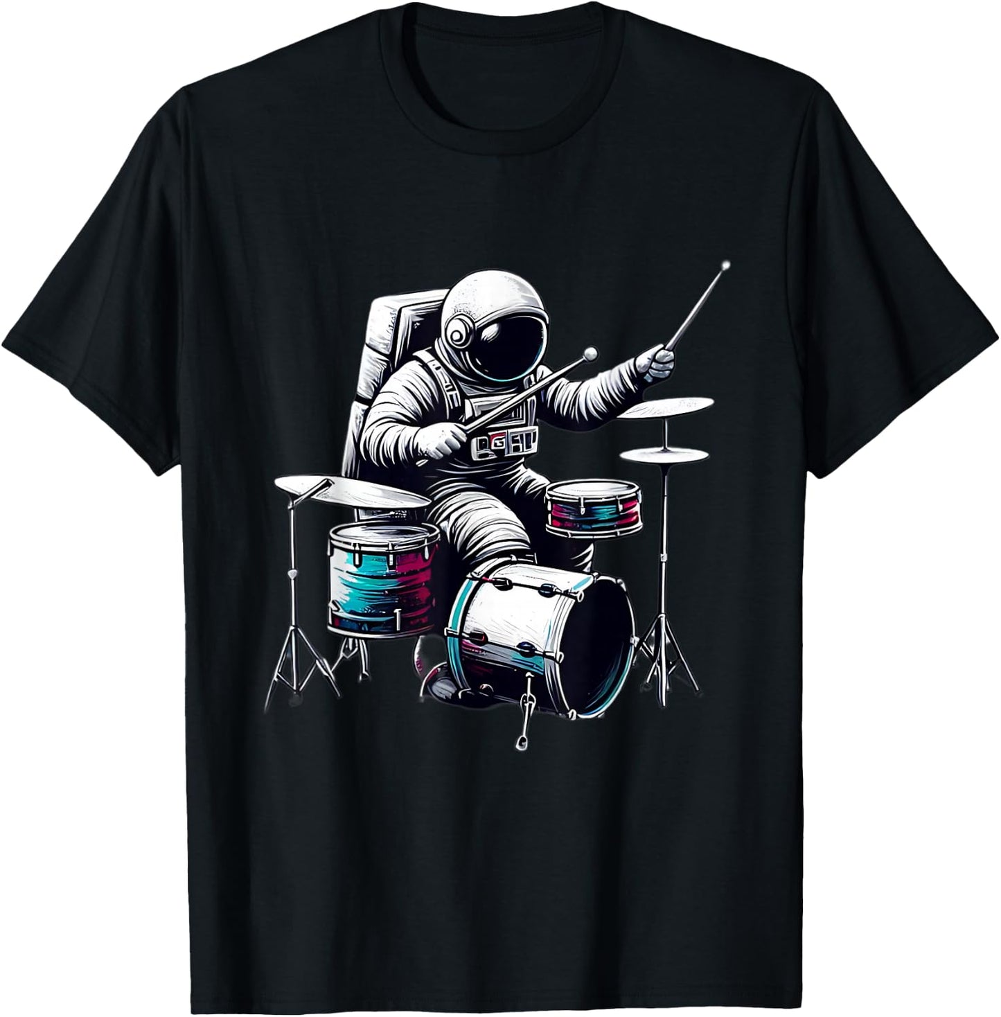 Drumming Astronaut Astronaut playing music drum in space T-Shirt - T-Shirt | Black