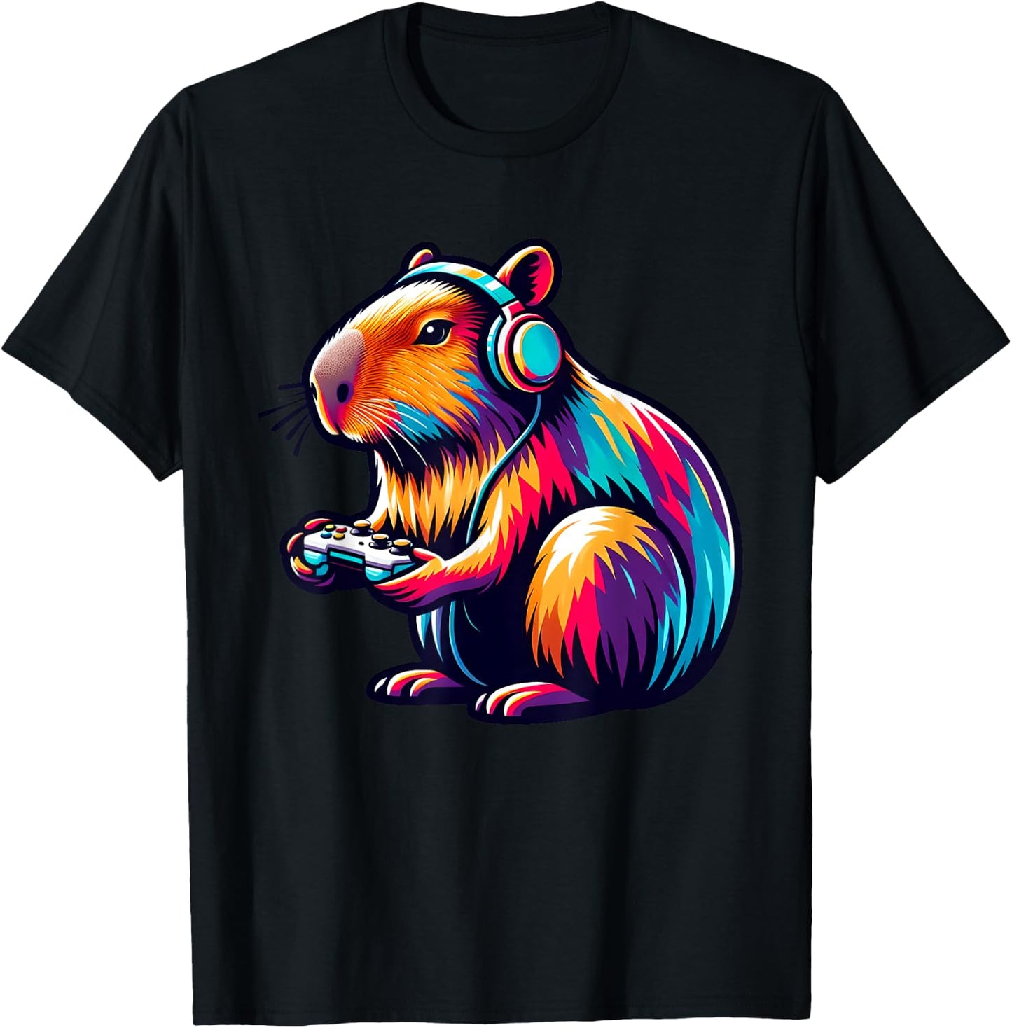 Capybara Rodent & Video Games Controller Boys Girls Kids T-Shirt - T-Shirt | Black