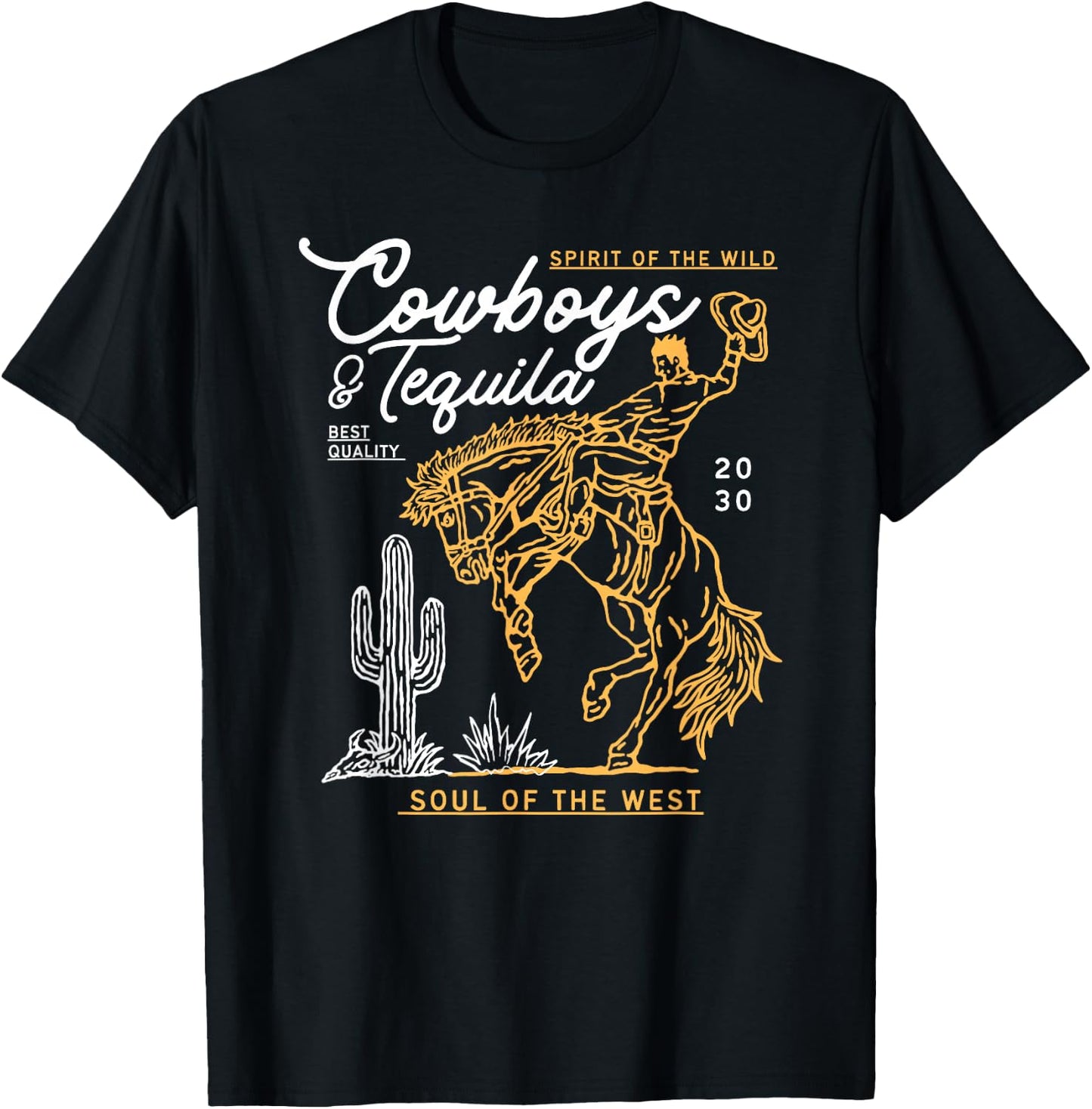 Cowboys And Tequila Country Rodeo Vintage Horse Riding Texas T-Shirt - T-Shirt | Black