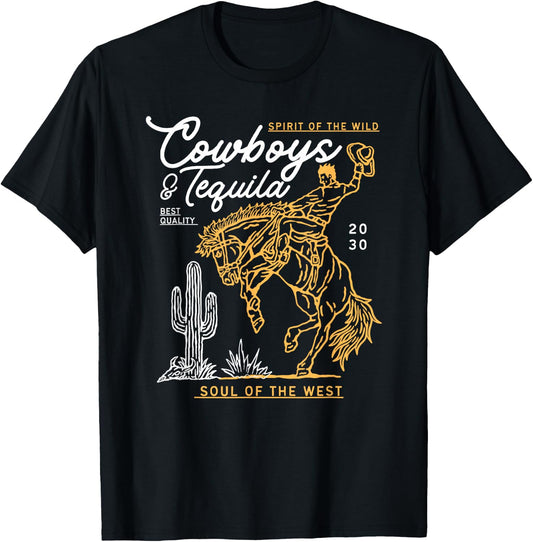 Cowboys And Tequila Country Rodeo Vintage Horse Riding Texas T-Shirt - T-Shirt | Black
